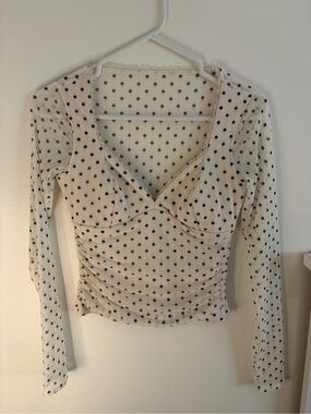 Abercrombie & Fitch Cream Mesh Polka Dot Long-Sleeve Top